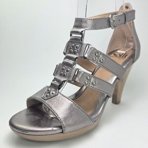 SOFFT Metallic Pewter Strappy Stacked Heel Studded Party Sandal Womens Size 6
